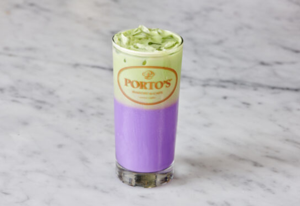 Porto's Iced Ube Matcha Green Tea Latte